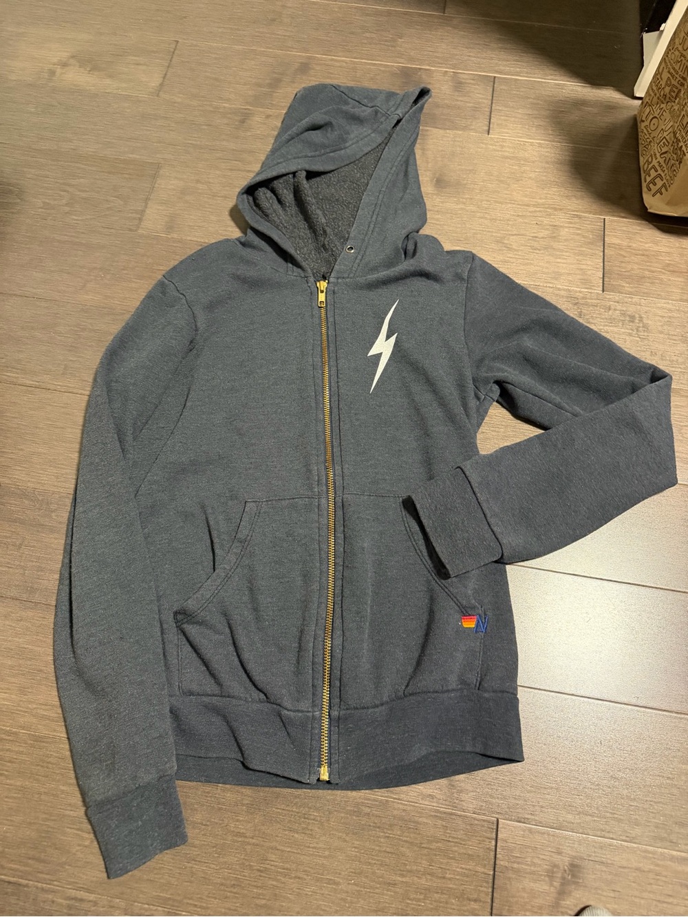 Aviator Nation Navy Lightning Bolt Zip Hoodie EUC unisex
